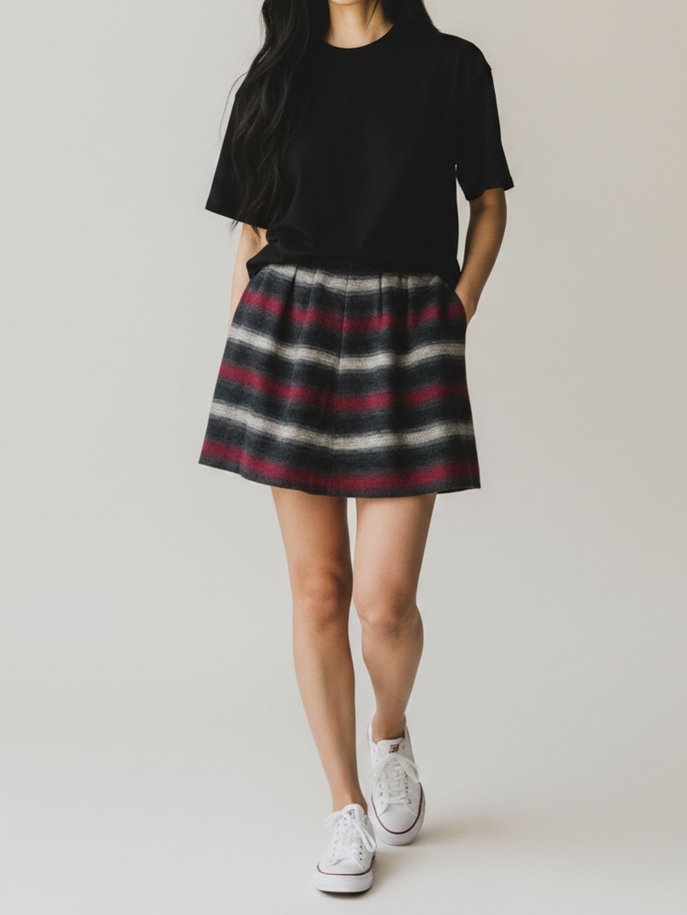 Land’s End wool blend mini skirt stripe 10 preppy academia pockets poet‎core